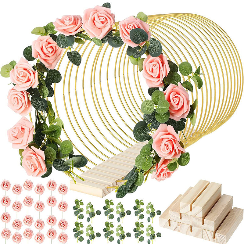 ⏳Tidsbegrænset 50 % rabat⏰Guldfarvet metalring til blomsterdekoration med træfod🌸✨