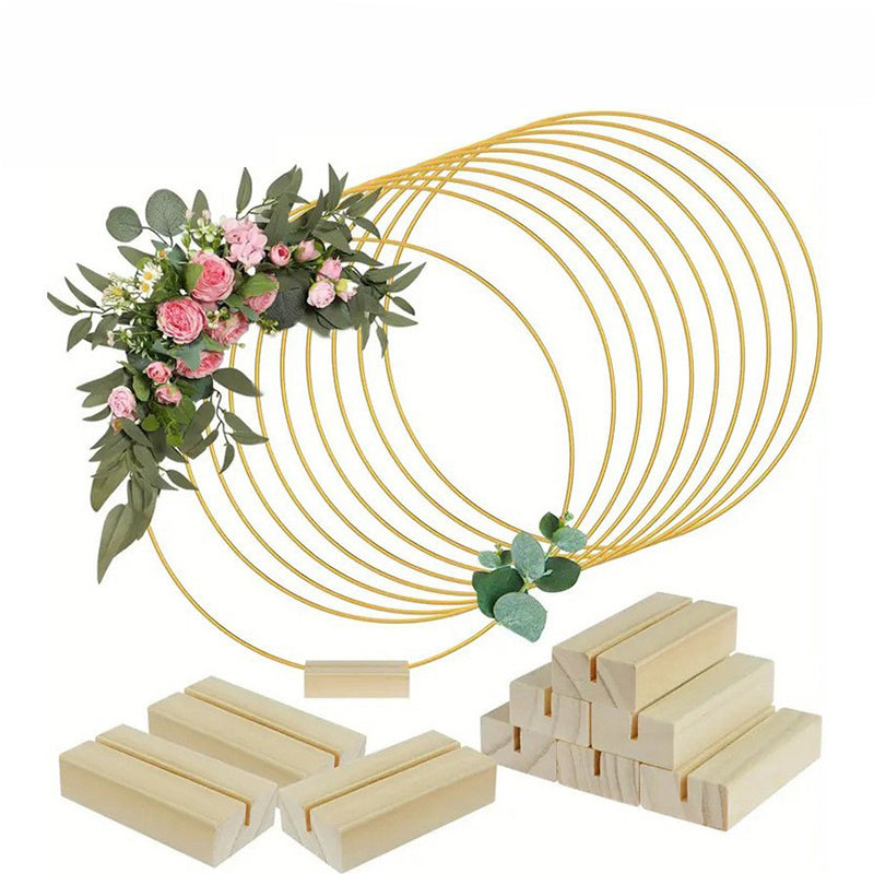 ⏳Tidsbegrænset 50 % rabat⏰Guldfarvet metalring til blomsterdekoration med træfod🌸✨
