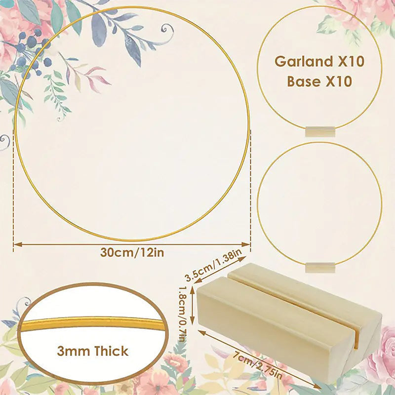 ⏳Tidsbegrænset 50 % rabat⏰Guldfarvet metalring til blomsterdekoration med træfod🌸✨