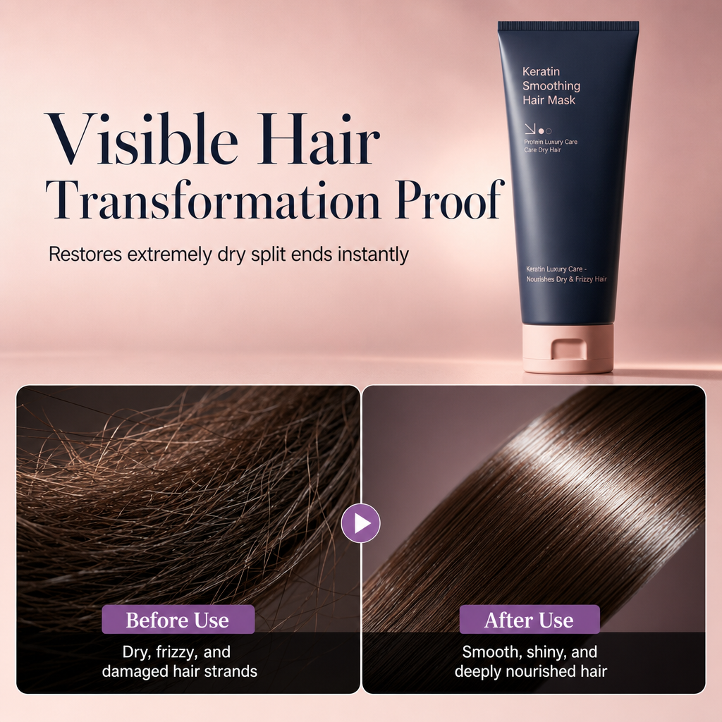 Keratin-udglattende hårmaske 320 ml – nærende og reparerende pleje til tørt, kruset og beskadiget hår