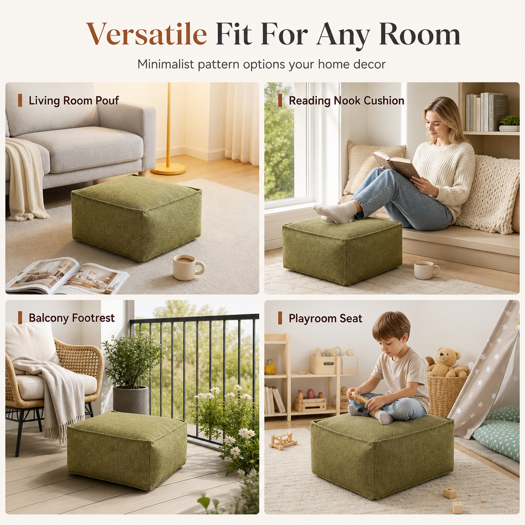 🧺 Opbevaringspufbetræk: Fyld med tøj, støtte op til 100 kg, bred lynlås, vaskbart, 45×45×23 cm