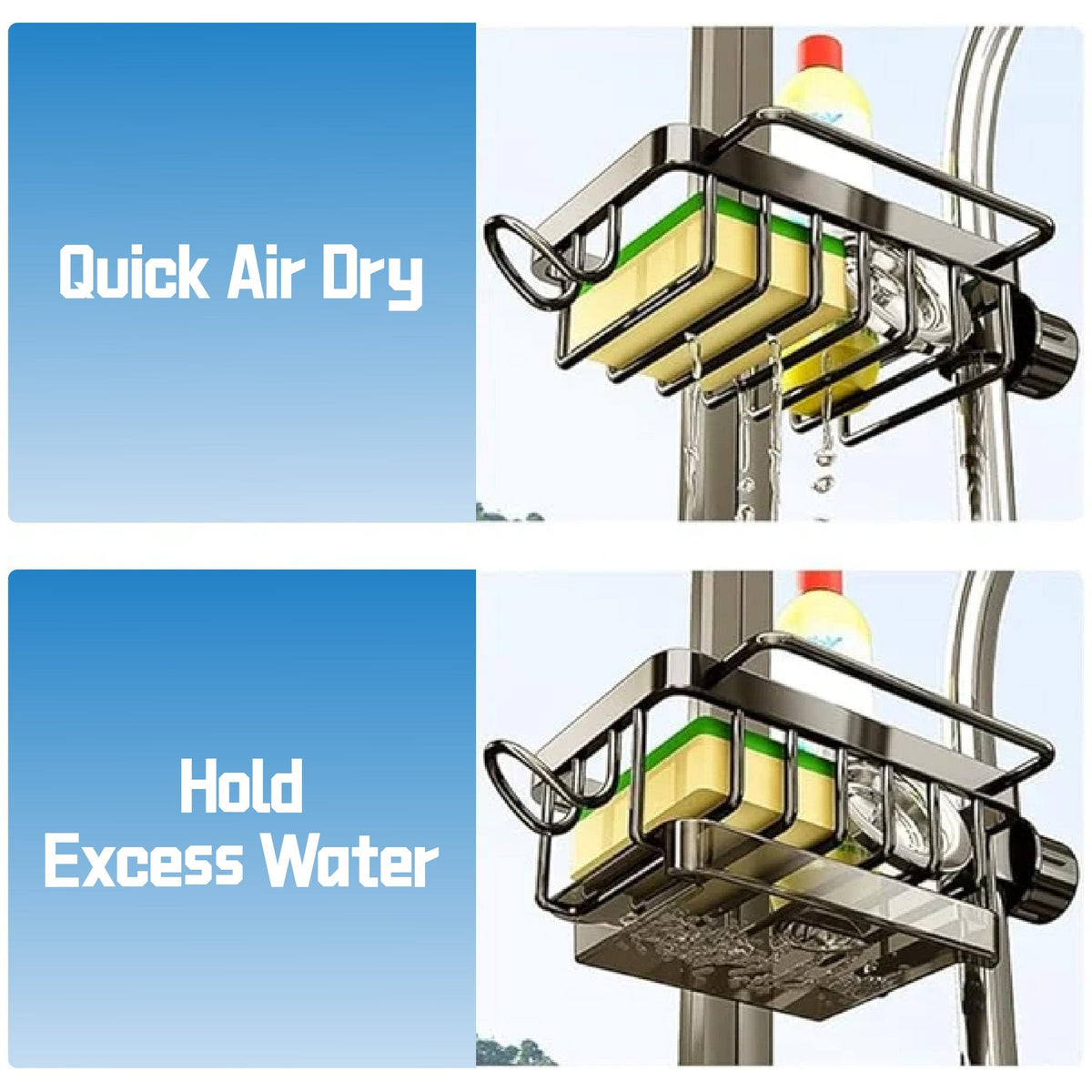 🧽Rustfrit stativ til vandhane & svamp – organiserer vasken hurtigt✨🚰