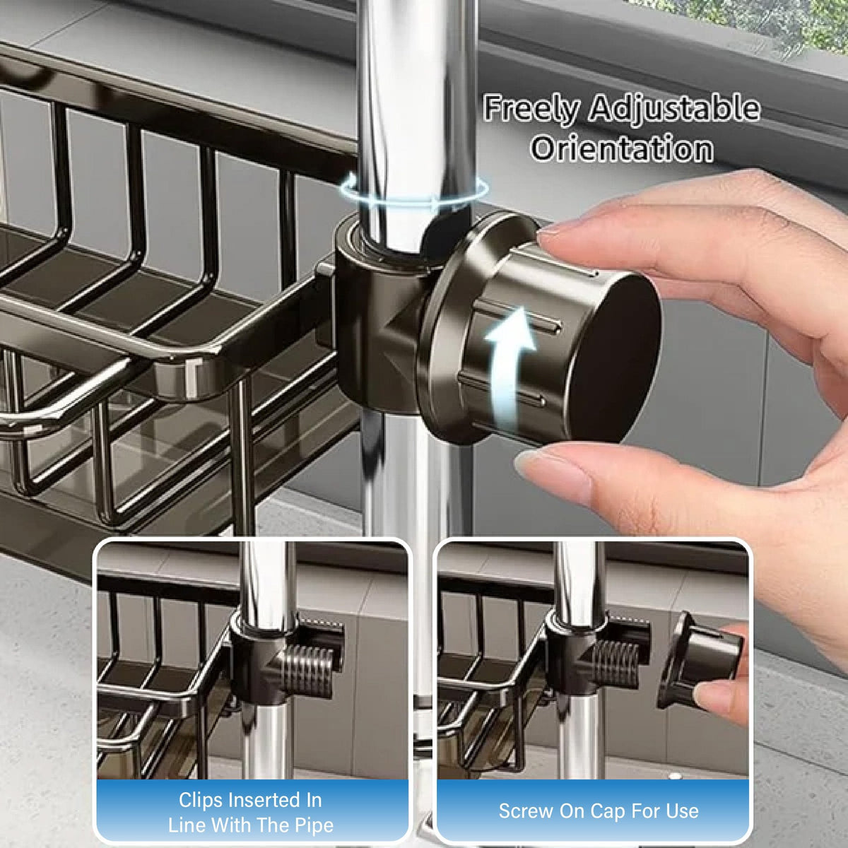 🧽Rustfrit stativ til vandhane & svamp – organiserer vasken hurtigt✨🚰
