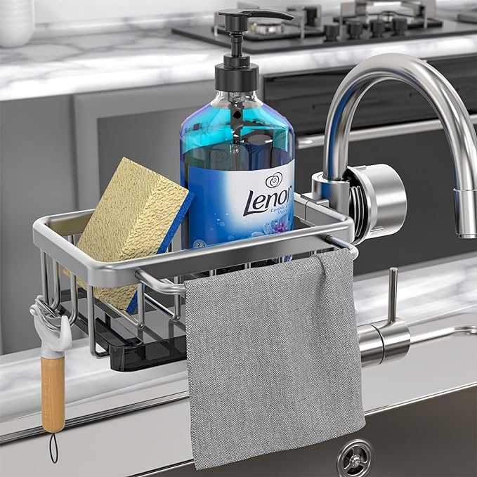 🧽Rustfrit stativ til vandhane & svamp – organiserer vasken hurtigt✨🚰