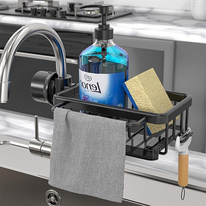 🧽Rustfrit stativ til vandhane & svamp – organiserer vasken hurtigt✨🚰