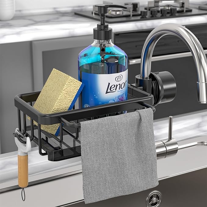 🧽Rustfrit stativ til vandhane & svamp – organiserer vasken hurtigt✨🚰