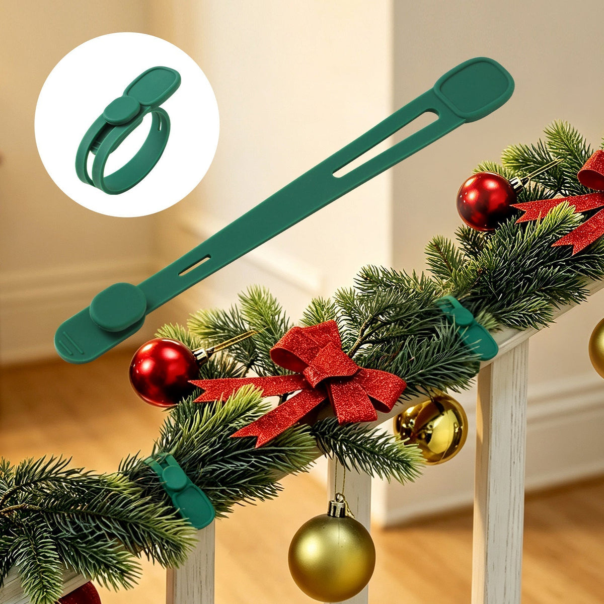 🎄 50 % RABAT NU! 🎅 Silikonebånd & sporløse kroge til julekranse (5 stk.) – nem ophængning uden boring 🔔