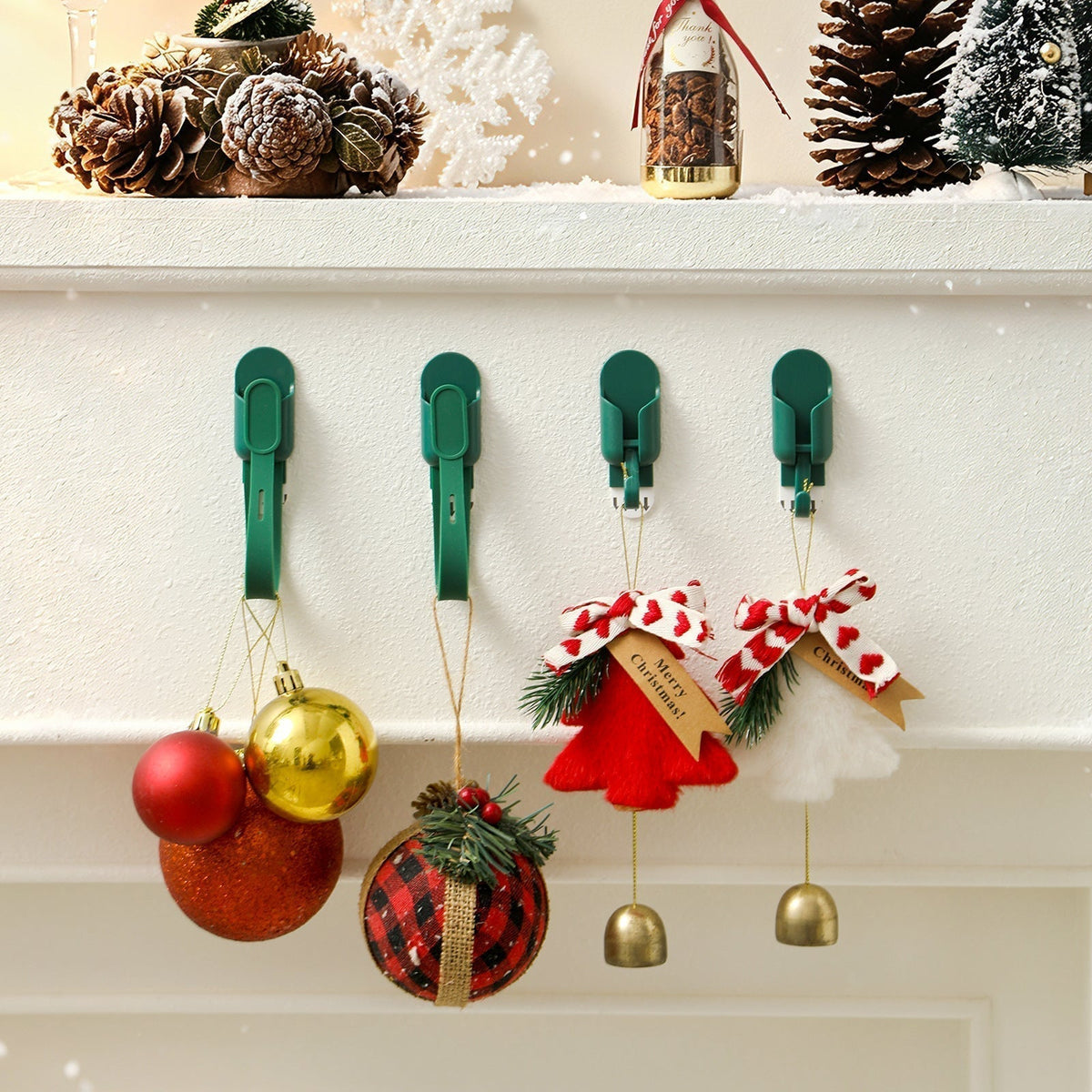 🎄 50 % RABAT NU! 🎅 Silikonebånd & sporløse kroge til julekranse (5 stk.) – nem ophængning uden boring 🔔