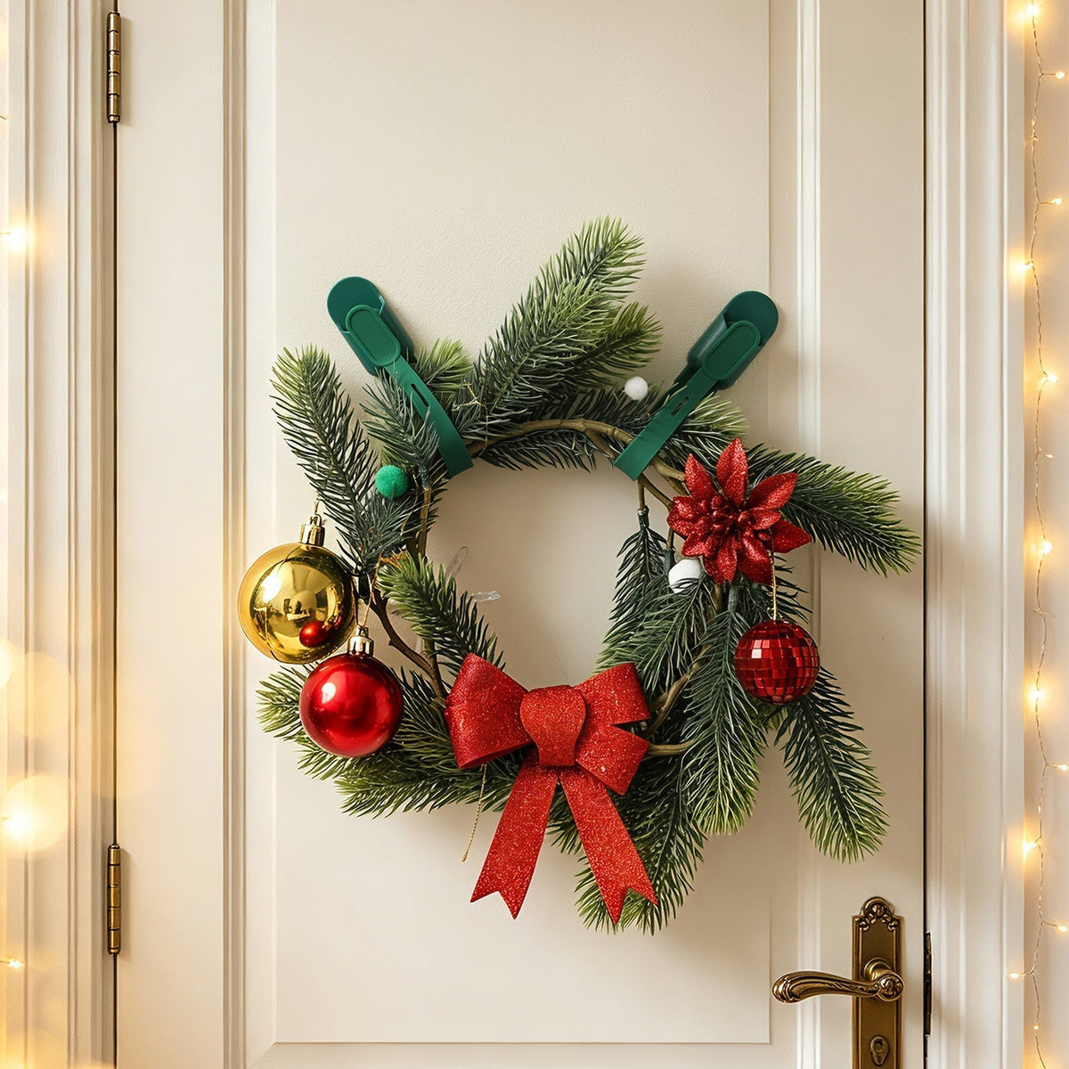 🎄 50 % RABAT NU! 🎅 Silikonebånd & sporløse kroge til julekranse (5 stk.) – nem ophængning uden boring 🔔