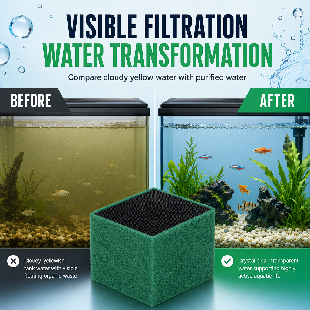 🥳2026 STOR UDSALG🥳💞50.000+ SOLGT! 🐠💧 50% RABAT! Filterkub med aktivt kul – bikagefiltrering gør uklart vand klarere og fjerner lugt. Smuldrer ikke – til et krystalklart akvarium! 🛡️✅