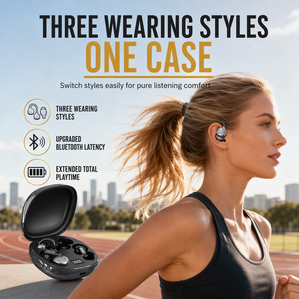 🏆 Supertilbud – 50 % RABAT 🎧 3-i-1 Bluetooth-øretelefoner – 6 ørepropper, øreklemme og in-ear, støjreduktion