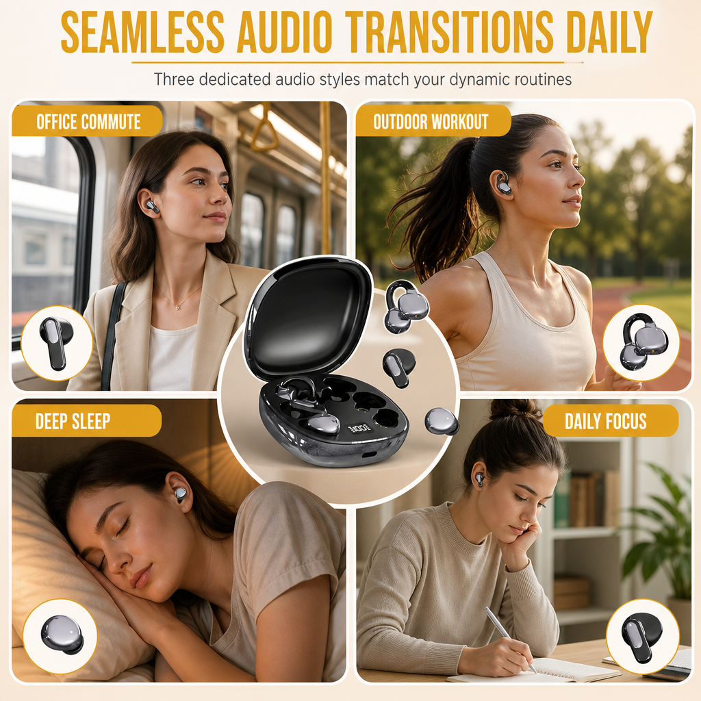 🏆 Supertilbud – 50 % RABAT 🎧 3-i-1 Bluetooth-øretelefoner – 6 ørepropper, øreklemme og in-ear, støjreduktion