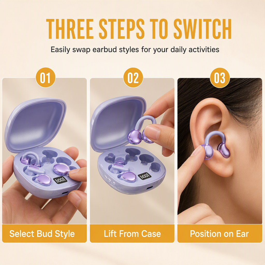 🏆 Supertilbud – 50 % RABAT 🎧 3-i-1 Bluetooth-øretelefoner – 6 ørepropper, øreklemme og in-ear, støjreduktion