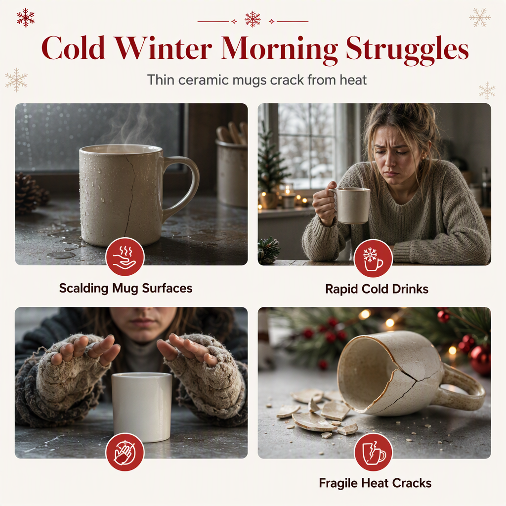☕✨Festlige keramiske krus med motiver af Highland-ko og snemand – tilføj lidt julemagi til hver eneste slurk!