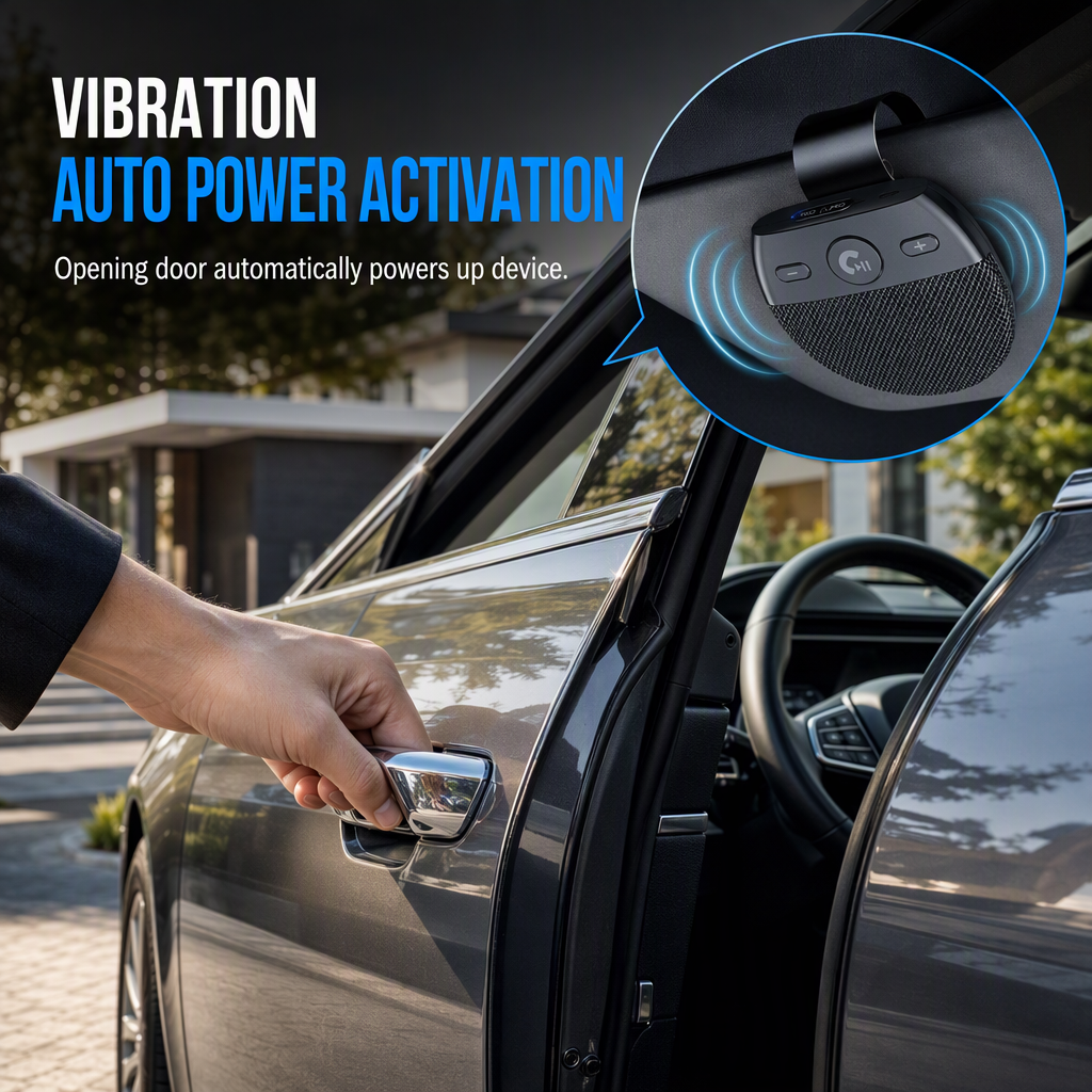 📢📢 50% RABAT🚗SP11 Bluetooth-håndfri højttaler til bilens solskærm – vibrationsaktiveret automatisk start, A2DP-understøttelse og stemmemeddelelse med nummeroplysning