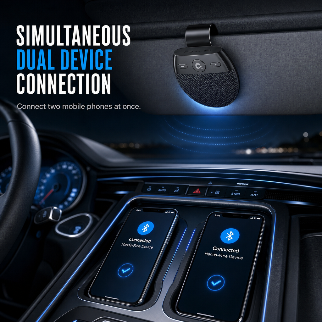 📢📢 50% RABAT🚗SP11 Bluetooth-håndfri højttaler til bilens solskærm – vibrationsaktiveret automatisk start, A2DP-understøttelse og stemmemeddelelse med nummeroplysning