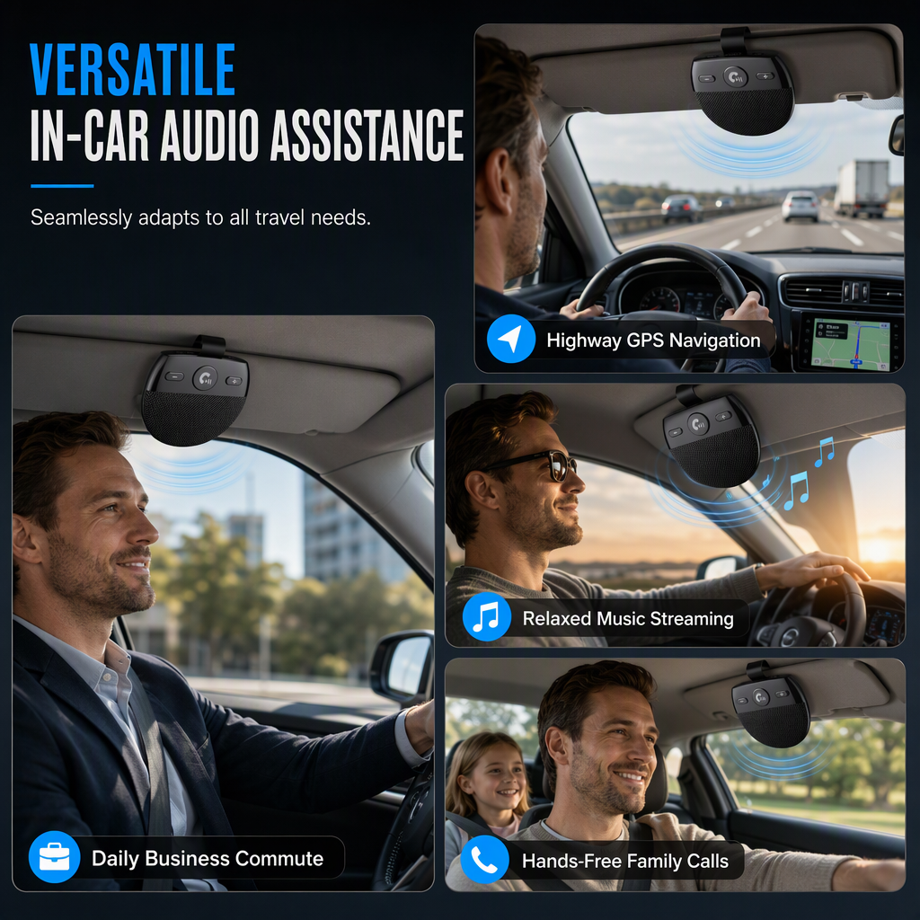📢📢 50% RABAT🚗SP11 Bluetooth-håndfri højttaler til bilens solskærm – vibrationsaktiveret automatisk start, A2DP-understøttelse og stemmemeddelelse med nummeroplysning