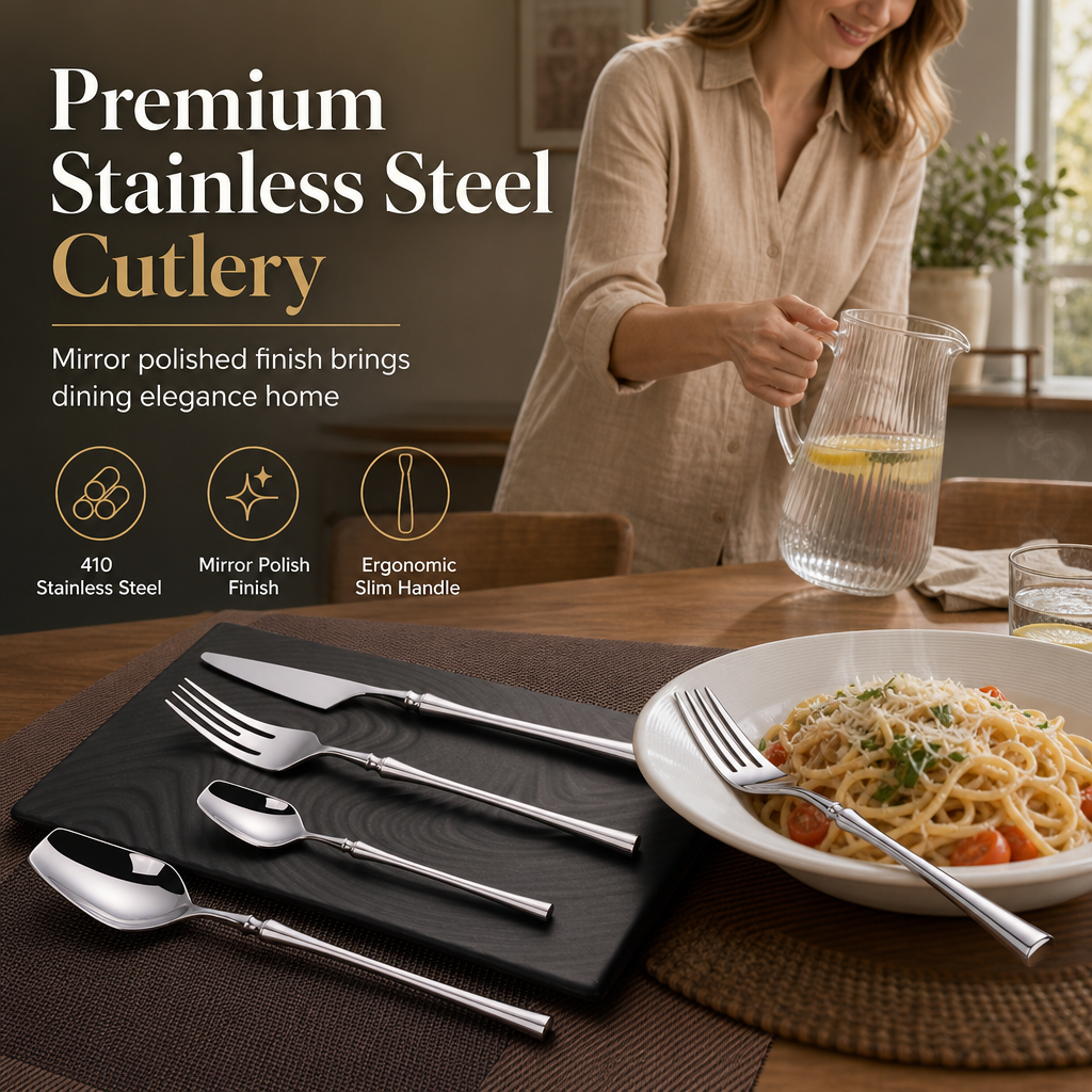 Bestiksæt i 304 rustfrit stål med slankt design – elegant sæt med knive, gafler og skeer til hjemmet