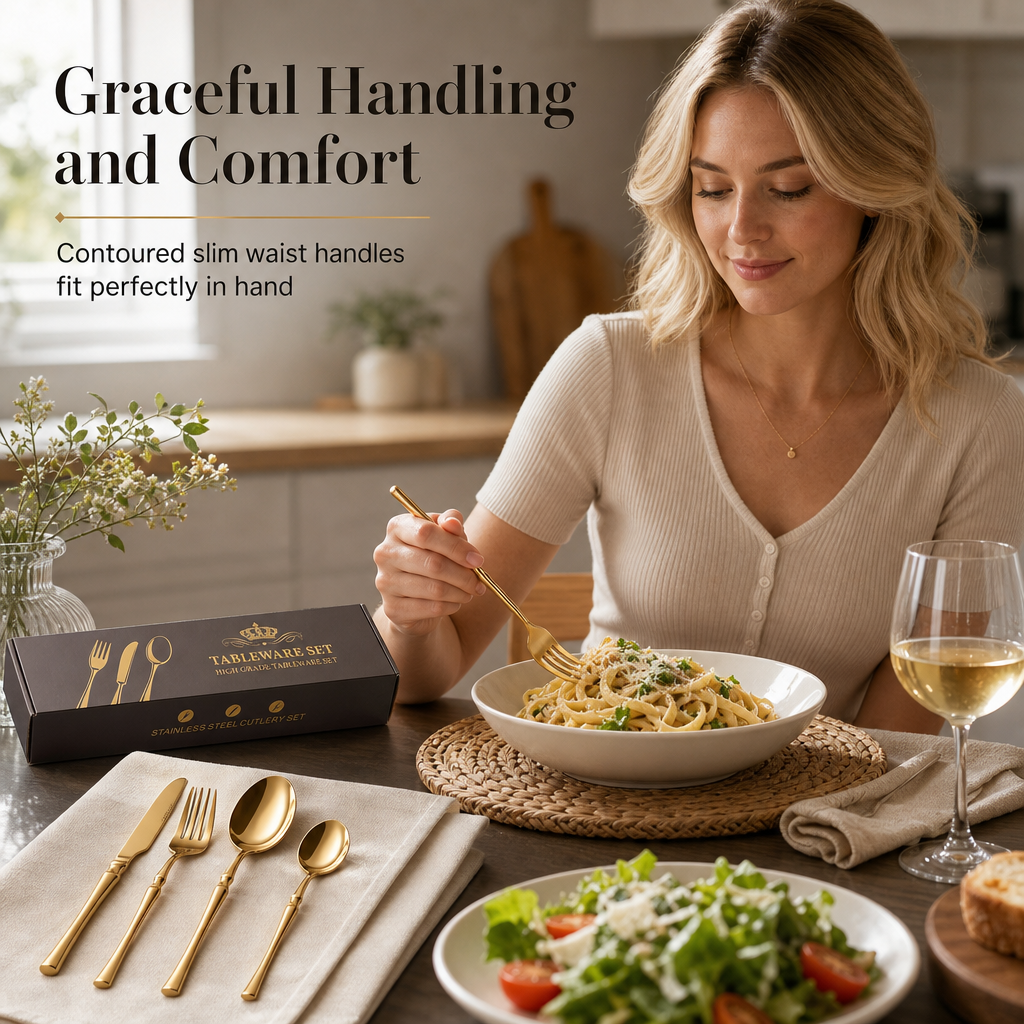 Bestiksæt i 304 rustfrit stål med slankt design – elegant sæt med knive, gafler og skeer til hjemmet