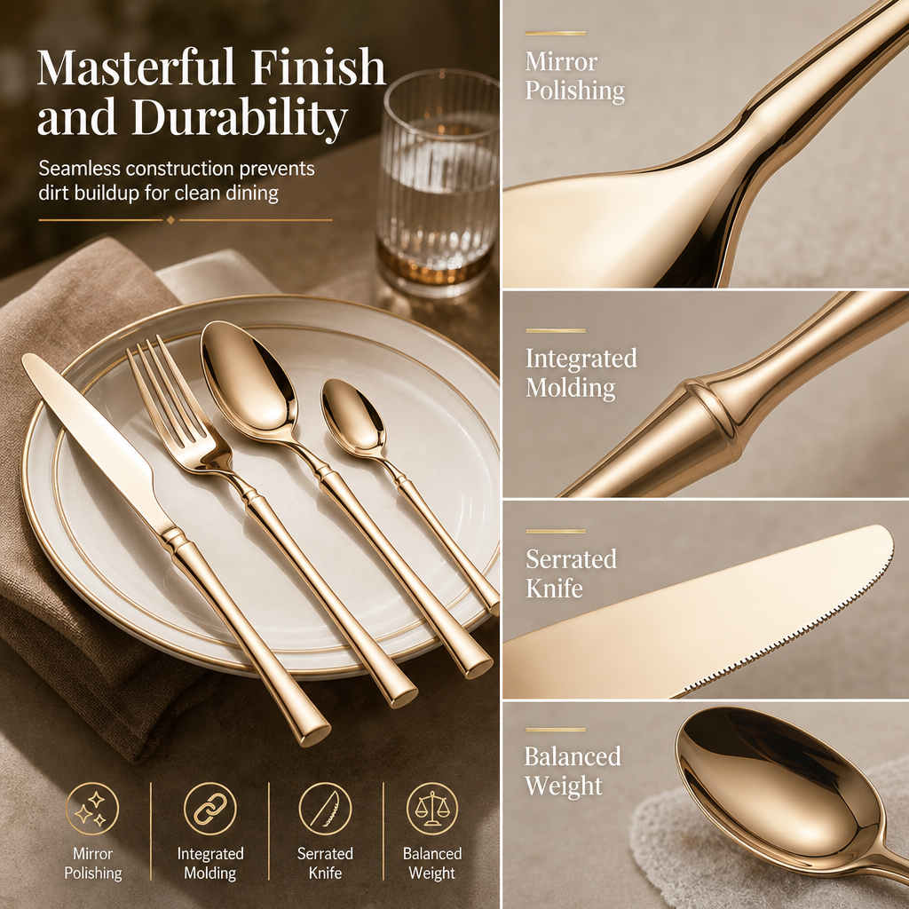 Bestiksæt i 304 rustfrit stål med slankt design – elegant sæt med knive, gafler og skeer til hjemmet