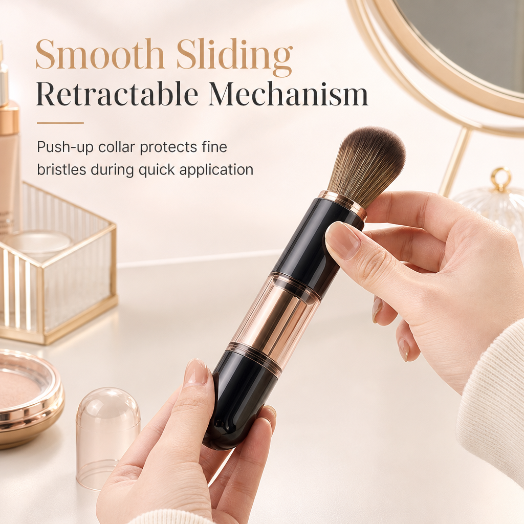 🖌️SIDSTE UDSALGSDAG – 60% RABAT!!📢 Bærbart udtrækkeligt makeupbørstesæt – multifunktionelt rejseredskab med pudderbørste, blushbørste og silikonebørste til læber