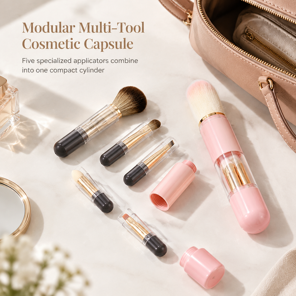 🖌️SIDSTE UDSALGSDAG – 60% RABAT!!📢 Bærbart udtrækkeligt makeupbørstesæt – multifunktionelt rejseredskab med pudderbørste, blushbørste og silikonebørste til læber