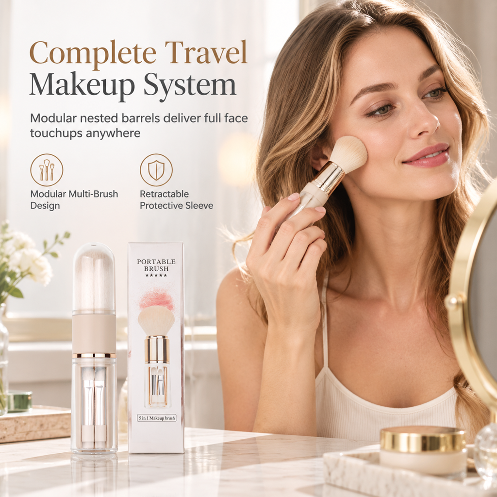 🖌️SIDSTE UDSALGSDAG – 60% RABAT!!📢 Bærbart udtrækkeligt makeupbørstesæt – multifunktionelt rejseredskab med pudderbørste, blushbørste og silikonebørste til læber