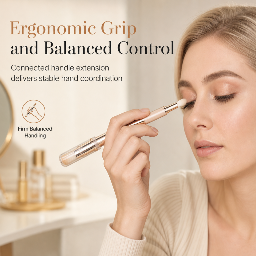 🖌️SIDSTE UDSALGSDAG – 60% RABAT!!📢 Bærbart udtrækkeligt makeupbørstesæt – multifunktionelt rejseredskab med pudderbørste, blushbørste og silikonebørste til læber