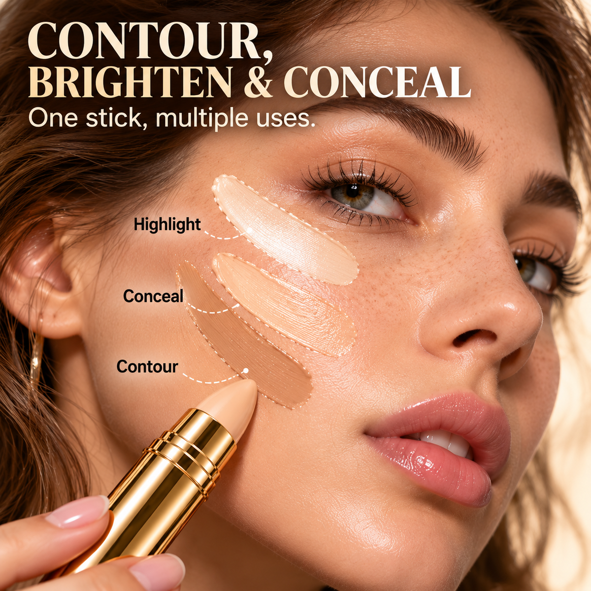 Naturlig sømløs concealer-stick – 3-i-1 til at dække, lysne & konturere