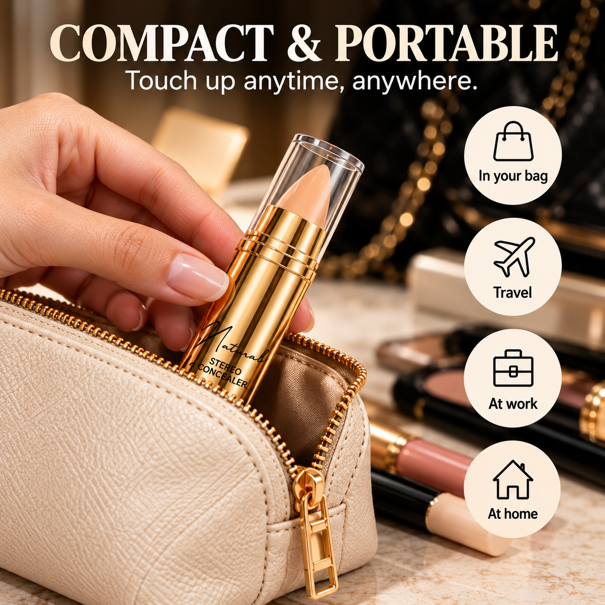 Naturlig sømløs concealer-stick – 3-i-1 til at dække, lysne & konturere
