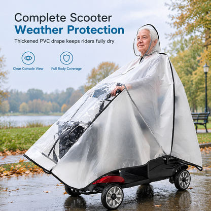 Forstærket, ekstra stort, vandtæt PVC-overtræk og poncho til el-scootere til ældre og firehjulede el-køretøjer