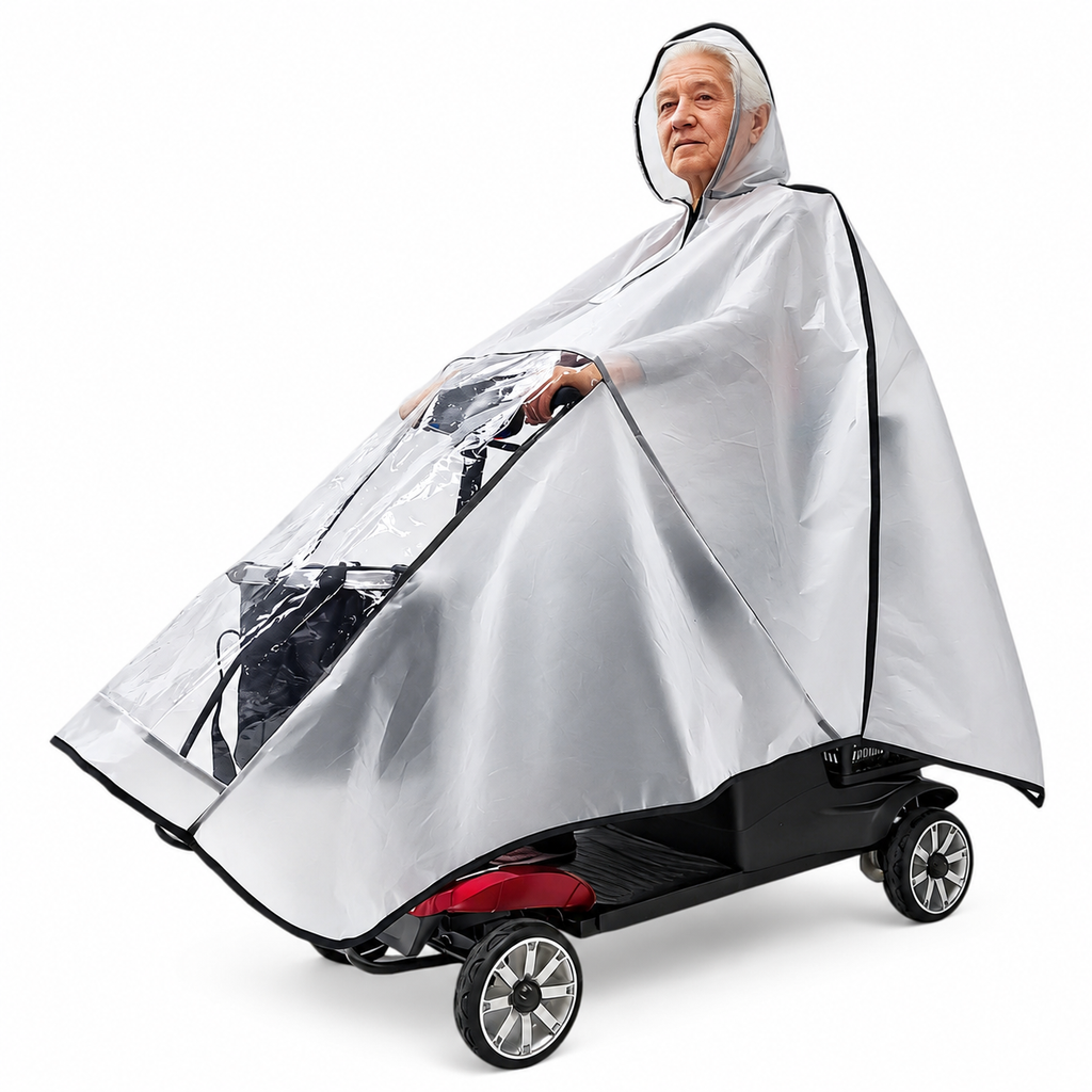 Forstærket, ekstra stort, vandtæt PVC-overtræk og poncho til el-scootere til ældre og firehjulede el-køretøjer