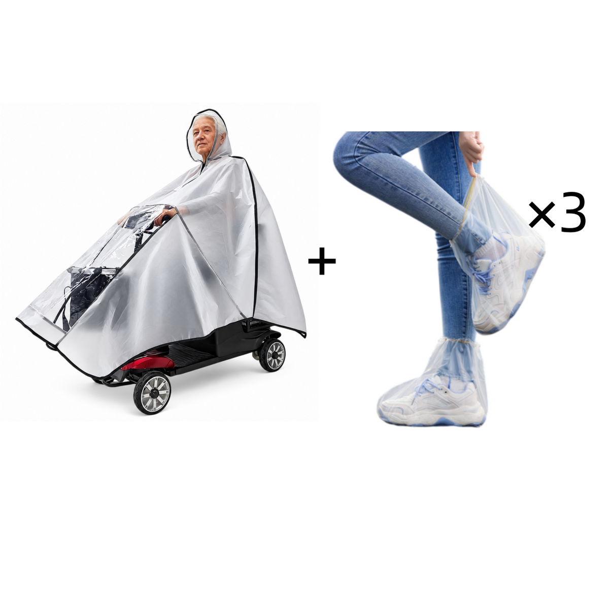 Forstærket, ekstra stort, vandtæt PVC-overtræk og poncho til el-scootere til ældre og firehjulede el-køretøjer