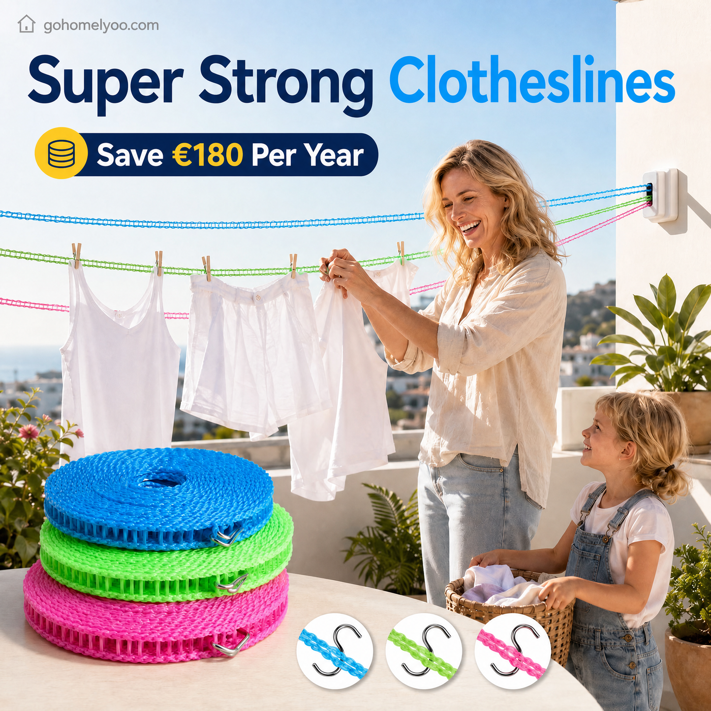 💥 KØB 1 FÅ 1 GRATIS 🔗 Vindtæt og skridsikker tørresnor 👕 Slip for tøjkaos i blæsevejr 🌬️