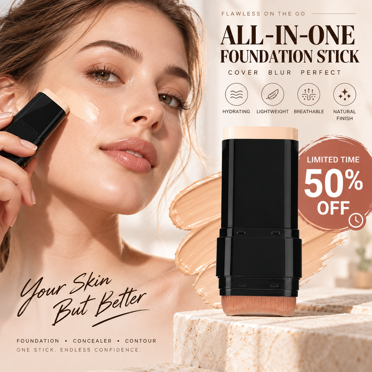 2-i-1 Foundation Stick med børste