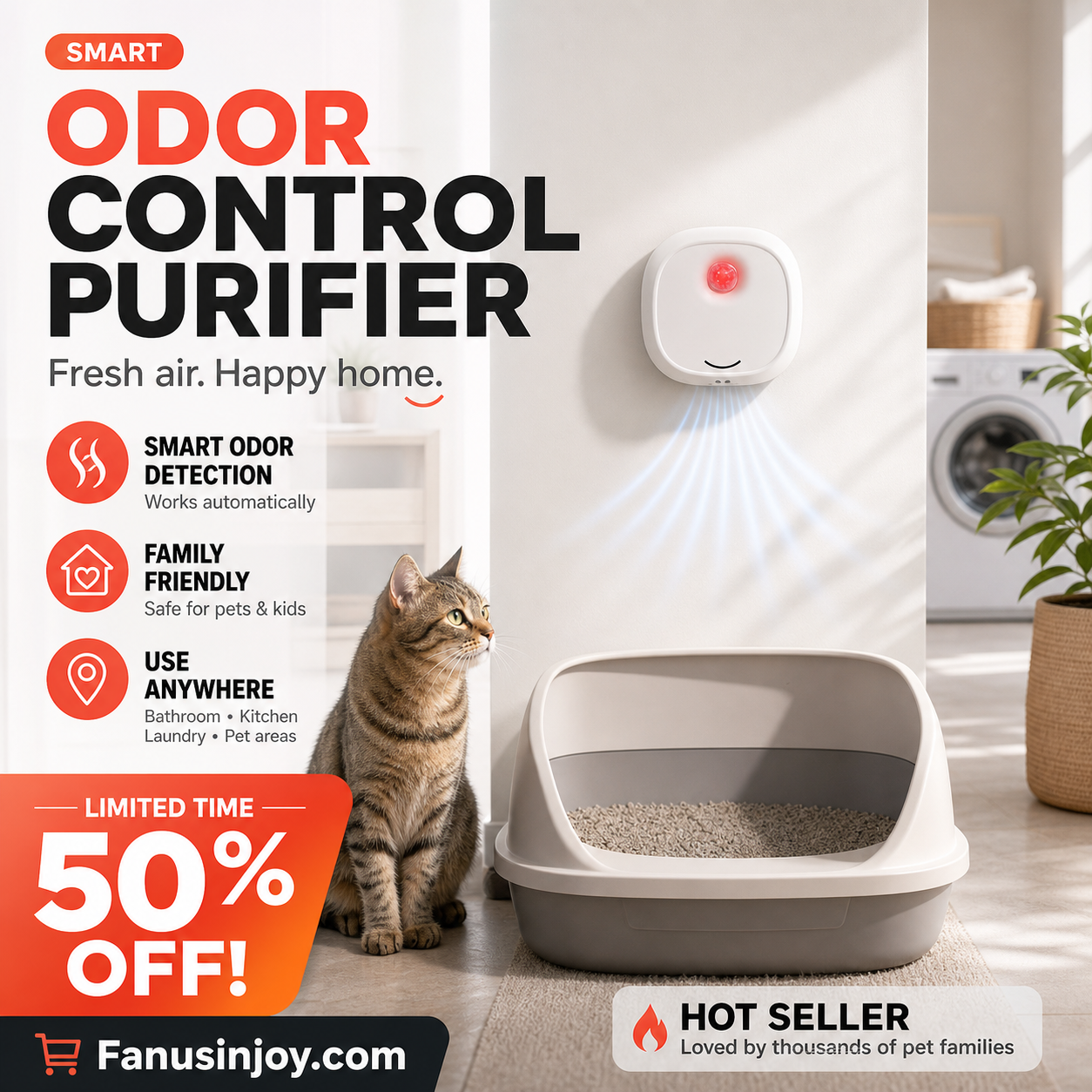🔥50 % rabat i en begrænset periode! 🌬️Sig farvel til ubehagelige lugte med denne! Smart Quiet Pet Odor Eliminator