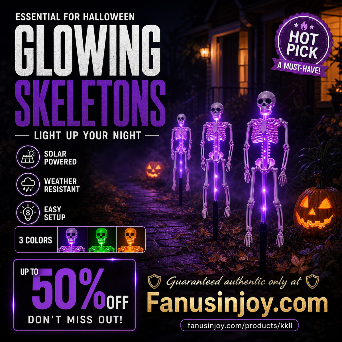 👻50 % rabat til Halloween! 💀Uhyggelig pynt til haven!🎃💡 Solcelledrevne skeletlamper på spyd – lyser i mørket, nemme at montere og perfekte til have, veranda og gangsti! 👻🪦✅